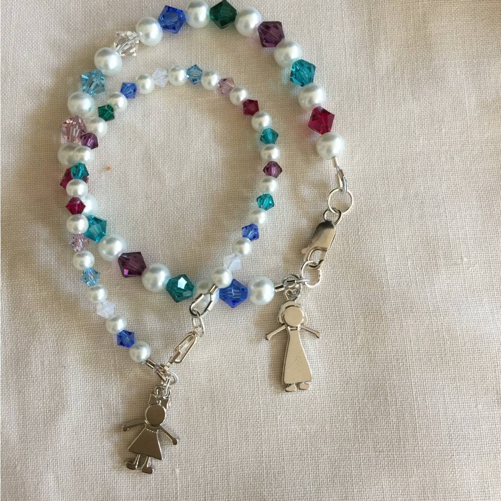Handcrafted “Mommy and Me” Swarovski Pearls and Multi Colored Crystals Bracelets